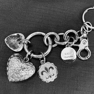 Kathy Van Zeeland Silver Heart and Fleur-de-Lis Keychain
